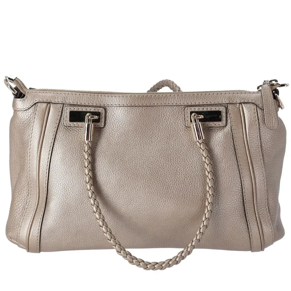 GUCCI Bella Handbag 282300 Gold Leather Braided Handles